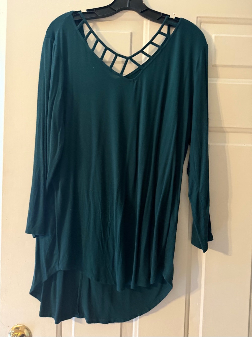 Women’s Teal V-Neck Tunic with Lattice Back Detail
